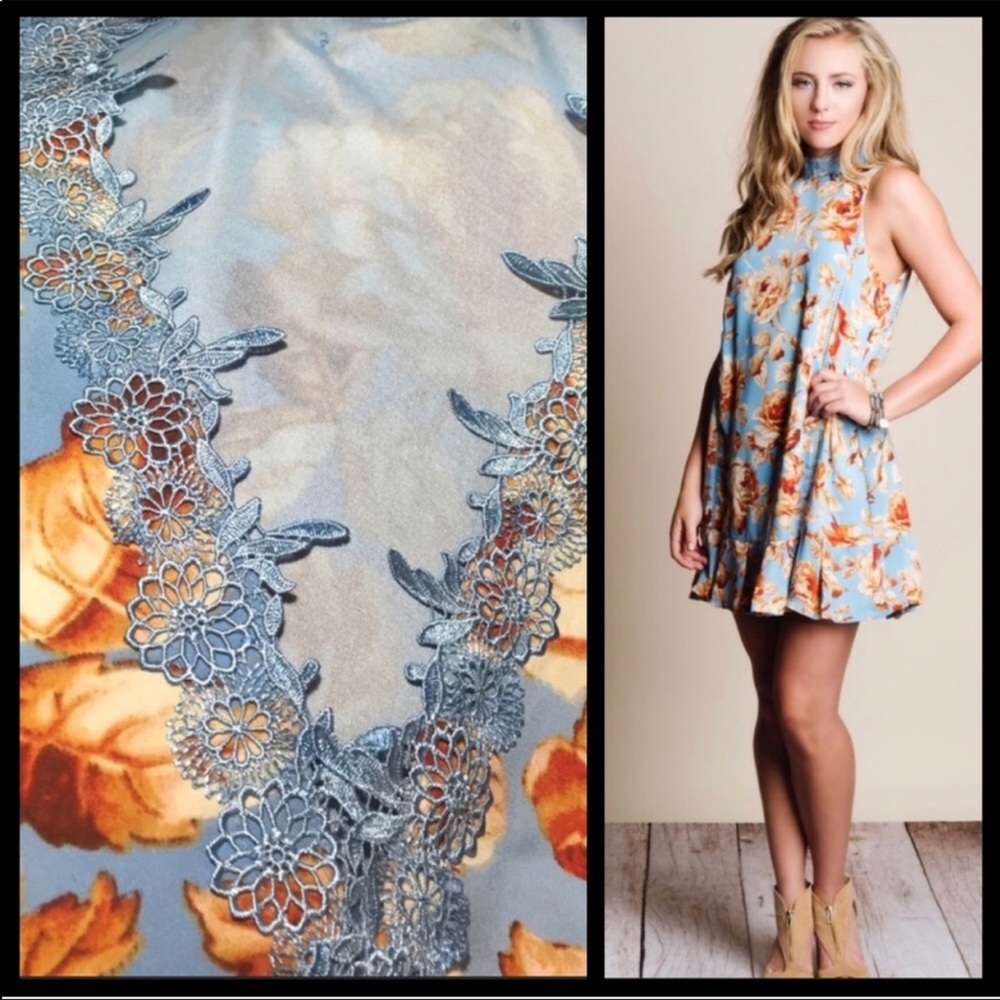 Vibrant floral shift / choker dress